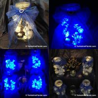 blue organza ivory rose jar lights