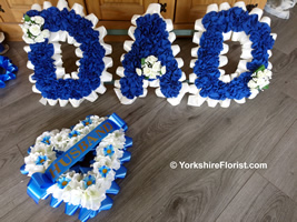 funeral flowers floral tribute sympathy silk artificial royal blue white DAD HUSBAND