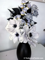silk flower arrangement black silver magnolia roses